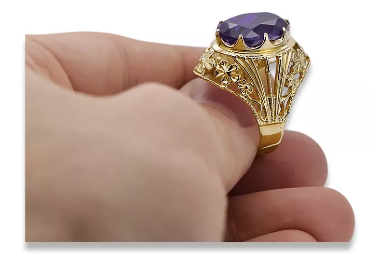 Anneau Alexandrite Or jaune 8 carats Vintage vrc031x-ax Art Deco Style soviétique russe URSS